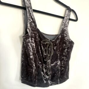 Velvet Lace-Up Tank Top - Gray